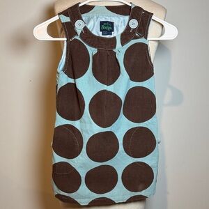 Mini Boden Aqua and Chocolate Polka Dot Dress